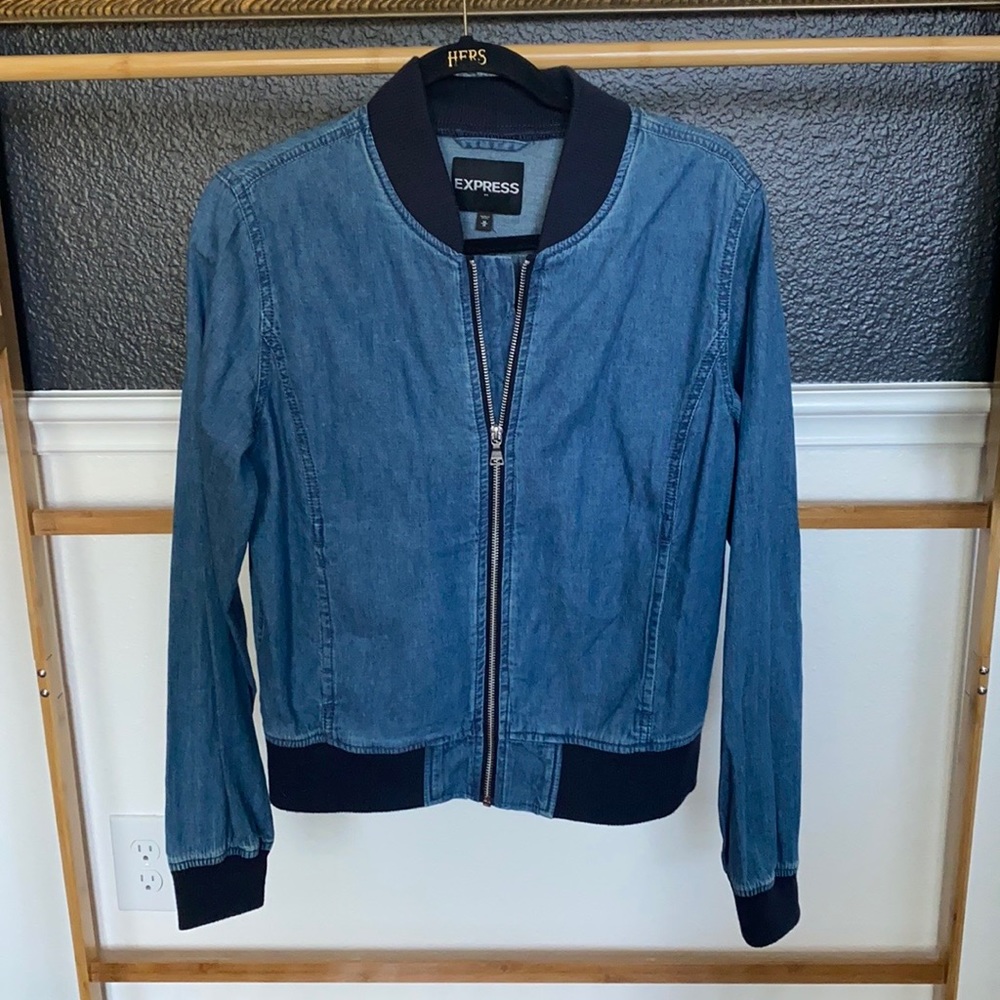 Express Blue Denim Bomber Jacket